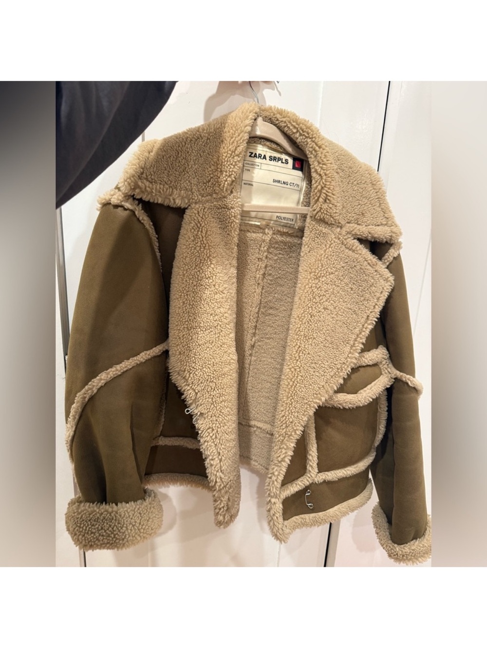 Zara Olive Green Shearling Jacket with Cream Lining